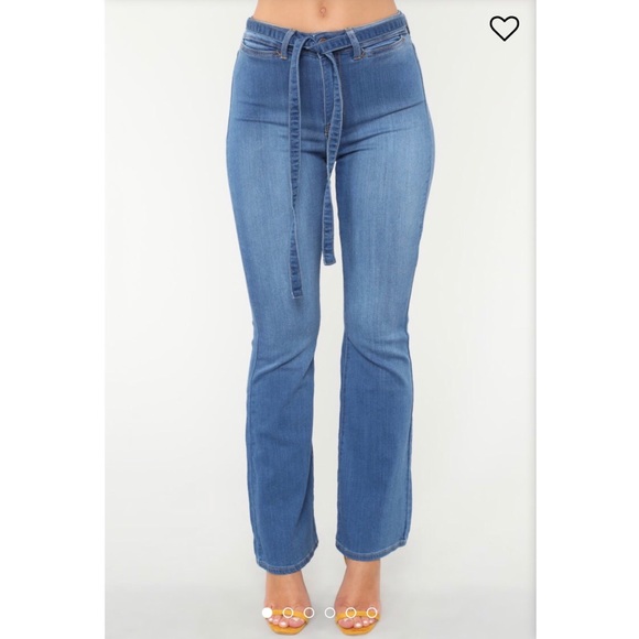 Chic Girl Belted Jeans -Medium blue wash - Picture 2 of 5